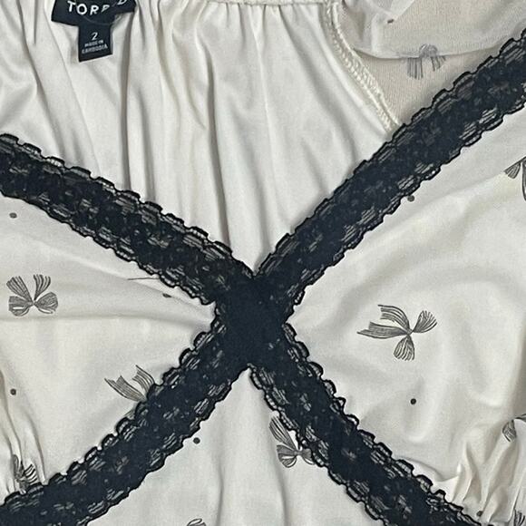 Torrid Mesh Babydoll Mini Dress Plus Sz 2 Lace Polka Dot & Bows Whisper White - Picture 14 of 14